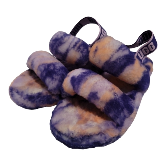 Ugg Oh Yeah Marble Slingback Sandals Slides 8 Purple Pink White Sheepskin - Picture 1 of 8